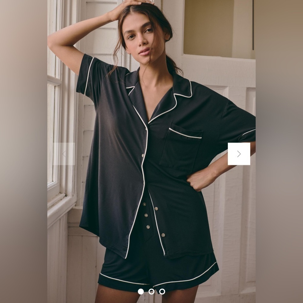 NWT new small Anthropologie briar short sleeve piped pj pajama top black white